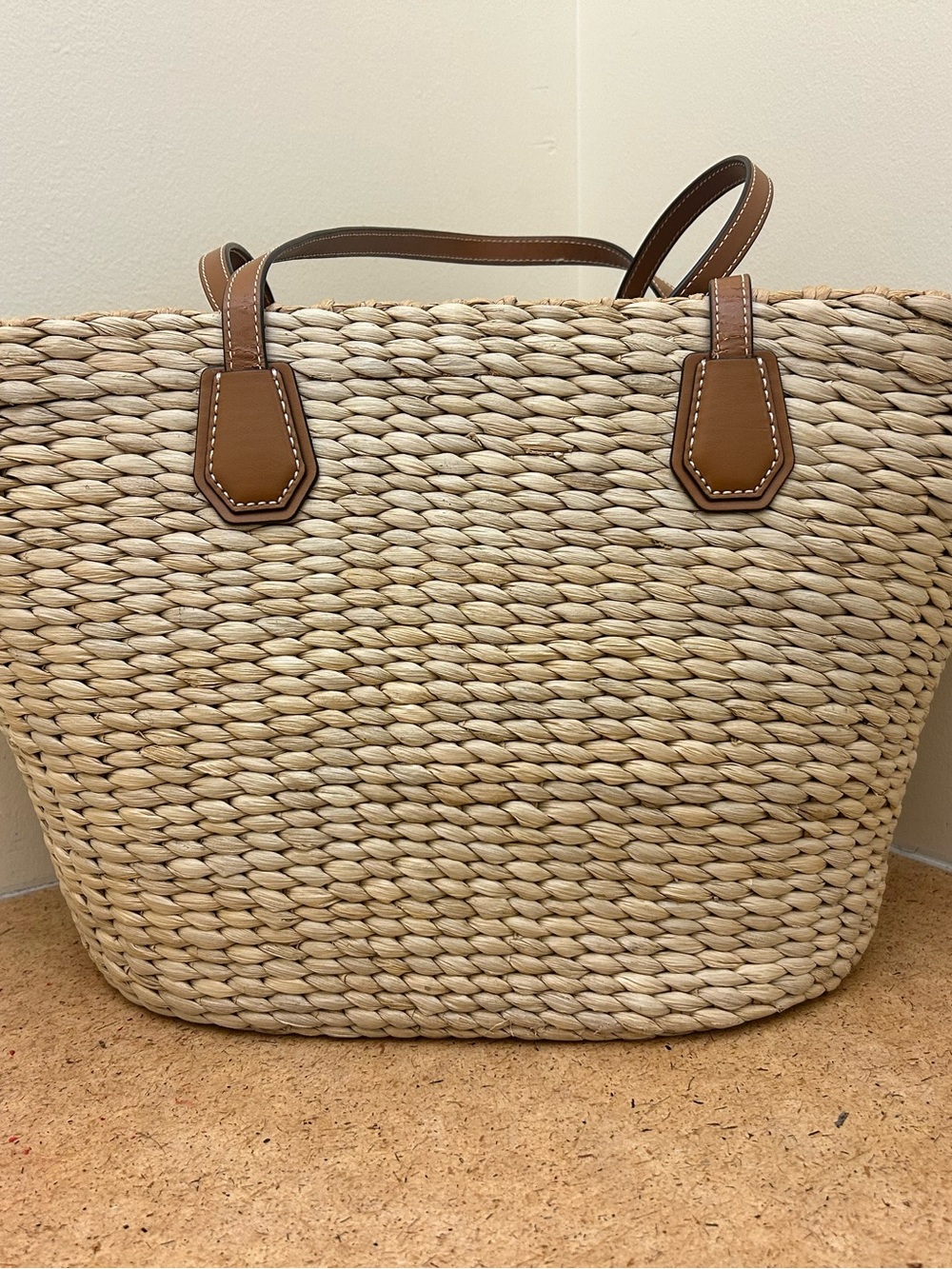 Michael Kors Natural Woven Tote with Brown Leather Trim & Gold Hardware - Picture 3 of 16